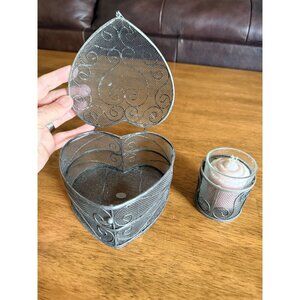 Things Remembered Heart-Shaped Metal Candle Holder With Lid & Votive Candle